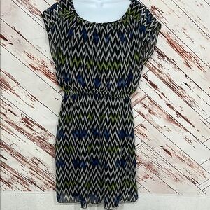 Chevron Patterned Mini Dress - Blue and Green